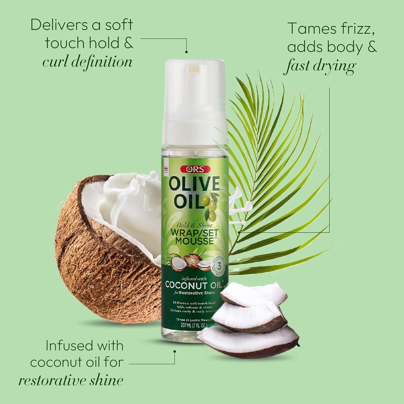 ORS Olive Oil Mousse | Hold & Shine Wrap Set with Coconut Oil - 7 Ounce (Pack of 4)