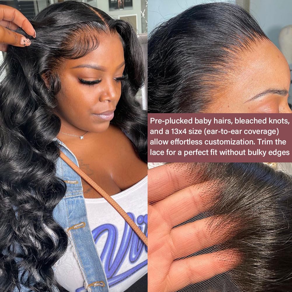 Omswet 13x4 HD Lace Frontal Human Hair Body Wave SKINLIKE 0.1mm Ultra-Thin HD Lace Frontal Pre Plucked Natural Hairline Small Knots 12A Braizilian Virgin Hair 14 Inch Body Wave Human Hair