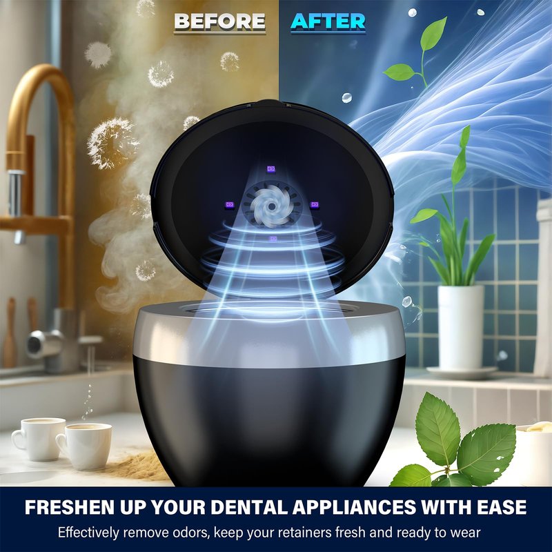 Ultrasonic Retainer Cleaner, 200ML Denture Cleaner for Mouthguard, Aligner, Brace, Night Guard and Dental Appliance with 4 Modes, 45kHz Jewelry Cleaner for Rings, Dental Cleaning Pod with Basket