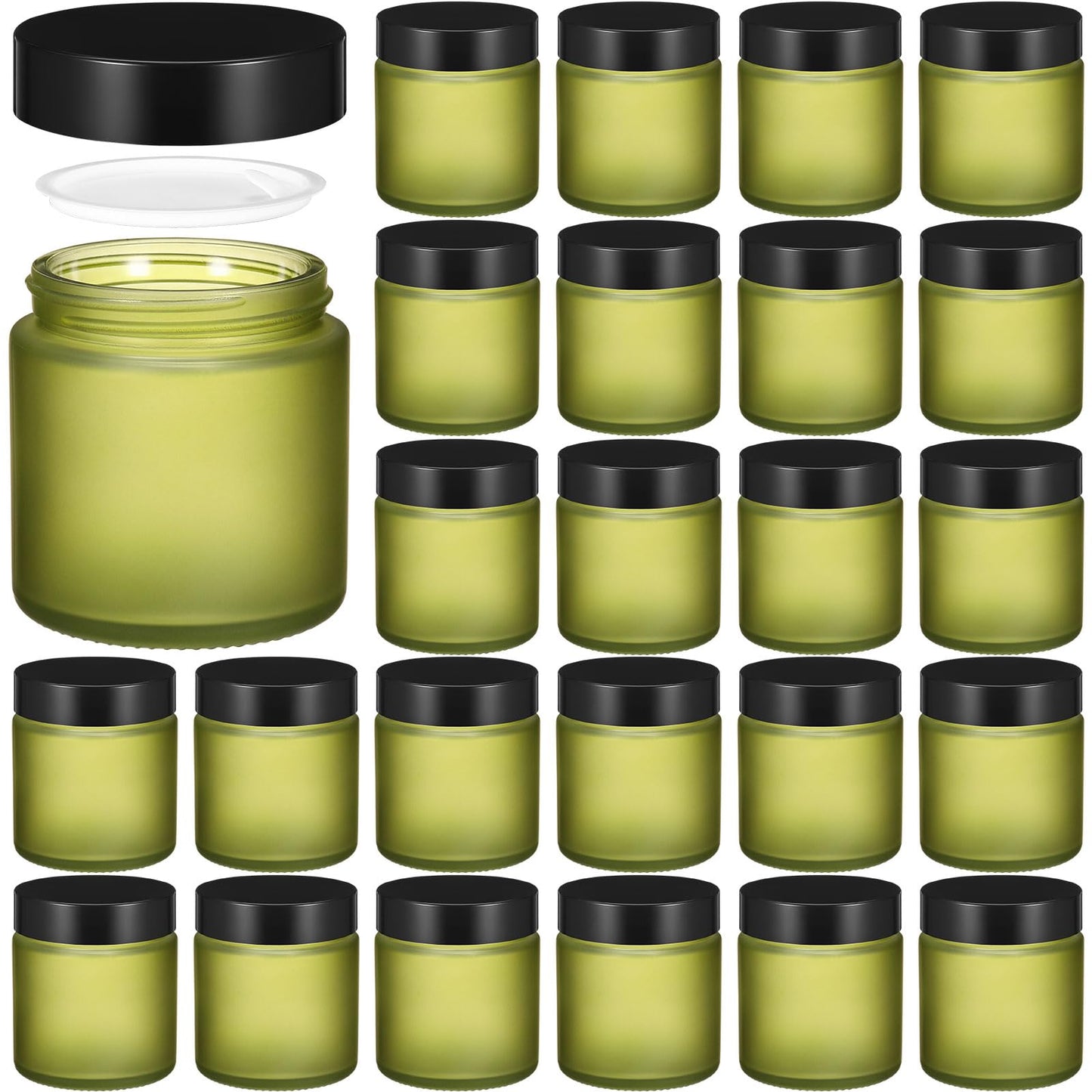 Norme 36 Pcs 4 oz Glass Jars with Lids Leakproof Round Airtight Empty Cosmetic Jars with Inner Liners Lid for Storing Lotions Powder Ointments Making Tins (Pea Green)