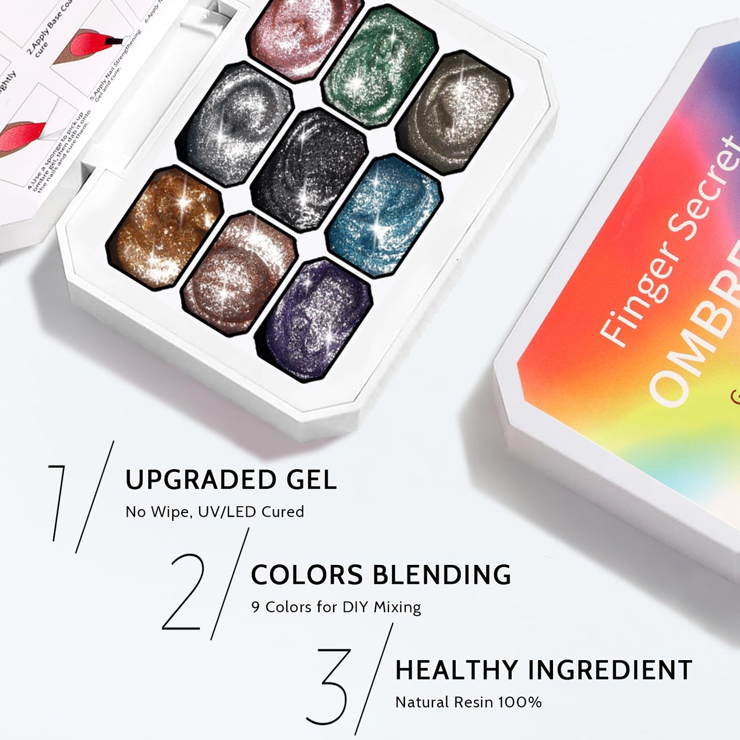 Ombre Nail Gel Set - 9 Colors Sponge Pat Paint for Floral Nail Art, No Wipe, UV/LED Curing