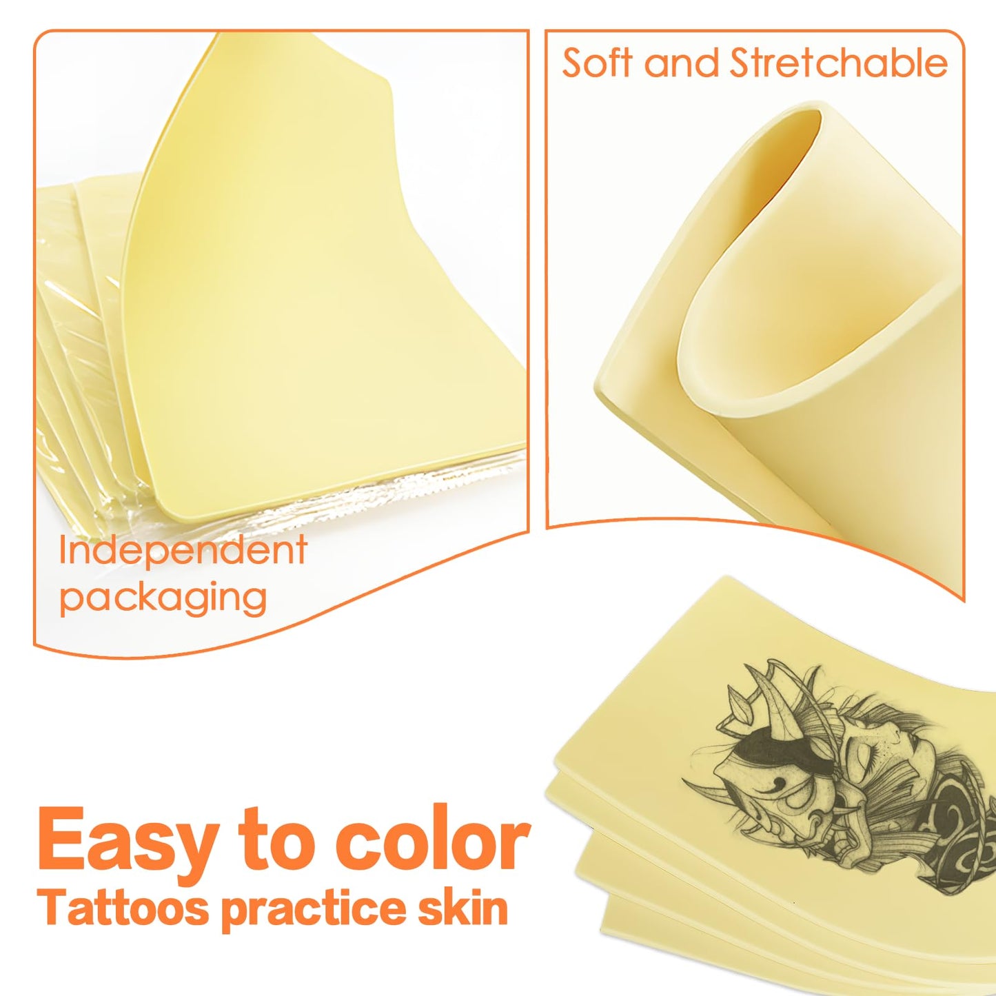 12Pcs Blank Tattoo Skin Practice 3mm Tattoo Practice Skin (12x8"/A4) Double Sided Fake Skin Soft Silicone, Use for Tattooing, Eyebrows, Eyeliner, and Lip Liner (A4, Count, 12)