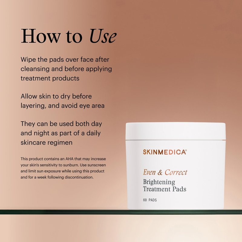 SkinMedica Even & Correct Brightening Treatment Pads For Face Exfoliating, 10% Glycolic Acid Pads That Are Retinol-Free, Alcohol-Free and Hydroquinone-Free, 60 Ct
