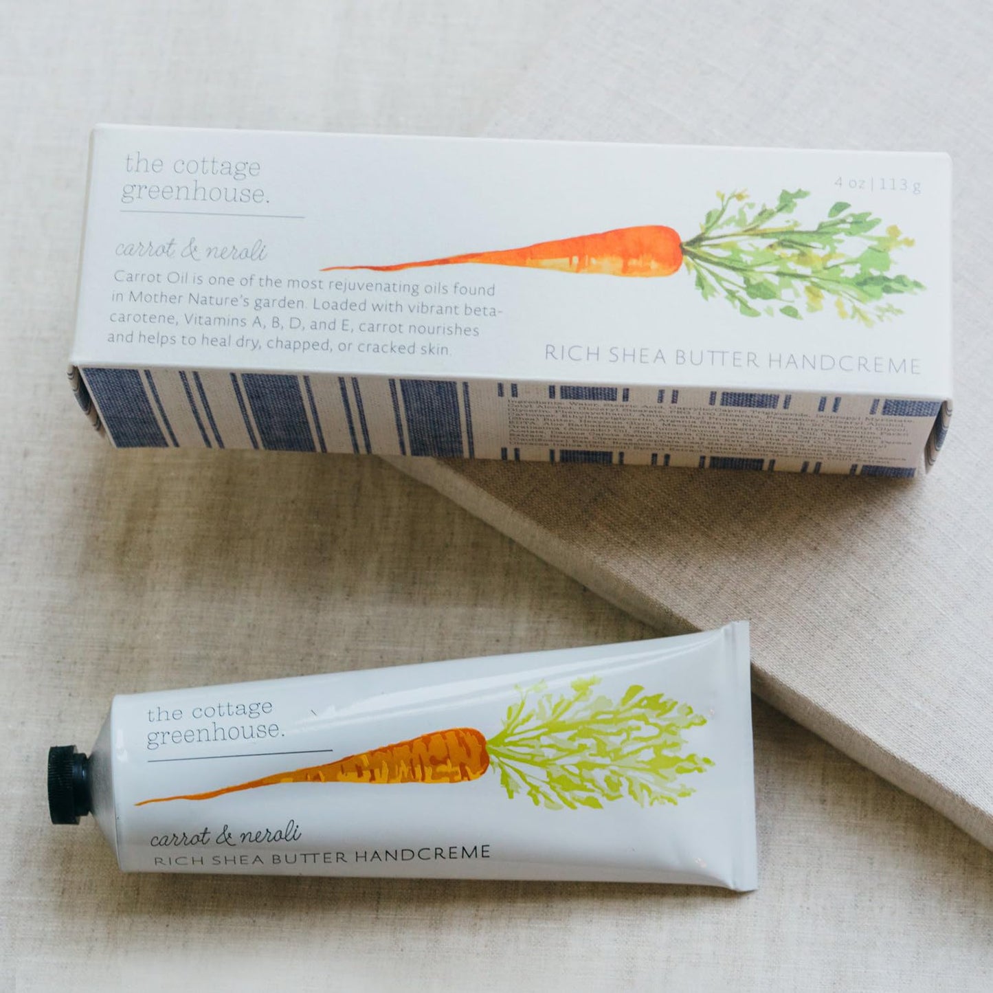 The Cottage Greenhouse Carrot & Neroli Hydrating Hand Cream, 4 oz., Luxury Moisturizing Lotion for Women for Soft Skin, Everyday Purse Essentials