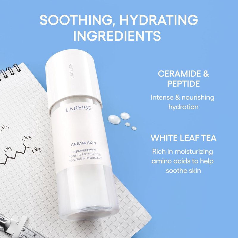 Laneige Cream Skin Toner - Lightweight Refillable Korean Milky Toner with Ceramide & Peptide for Hydration & Firming | 6.76 Fl Oz