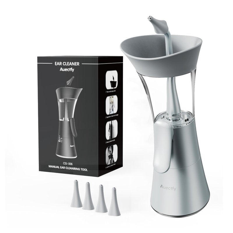 Manual Ear Wax Removal Kit - One-Hand Control Ear Cleaner Tool, Easy to Use Ear Irrigation Flushing System with Soft Silicone Tip for Effective & Safe to Clean Ear Built Up Wax Home Use(Gray)