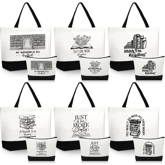 Locmeo 12 Pcs Book Lovers Gifts Book Club Tote Bag Reading Quote Makeup Reusable Cosmetic Bag with Metal Zipper Bookish Librarian Appreciation Gifts for Women Bookworm Teacher Student