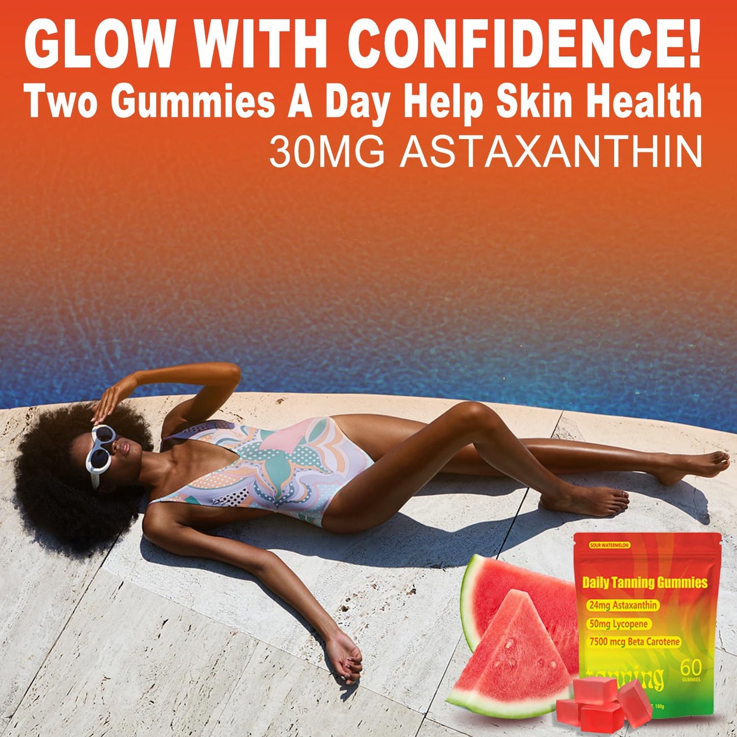 TailTrespass Tanning Gummies, Daily Tanning Gummies with Astaxanthin, Lycopene & Beta Carotene for Skin Health & Glow, Vegan, Non-GMO, 60 Count