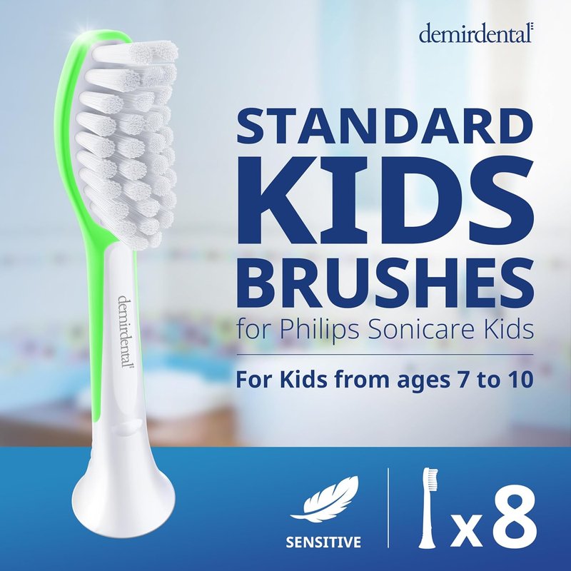 Kids Toothbrush Heads for Philips Sonicare | Sensitive Replacement Brush Heads - Ages 7-10 - Green - HX6048 Compatible 8-Pack