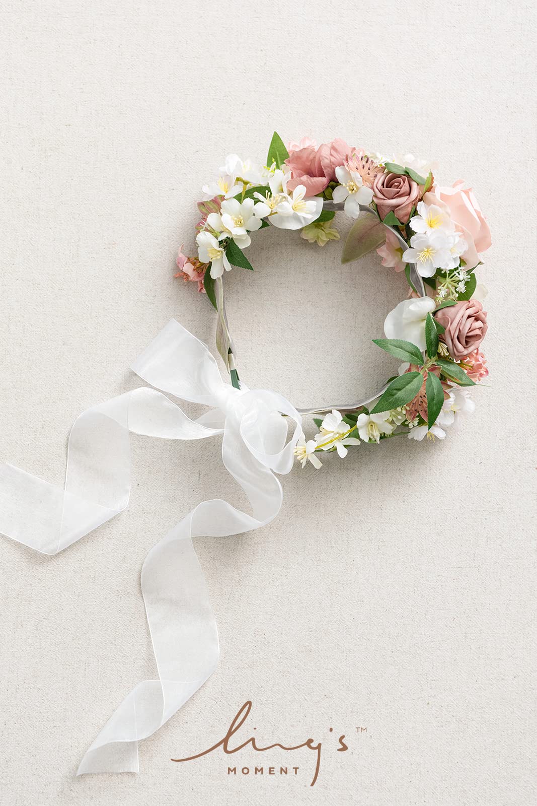 Ling's moment Bridal Flower Crown in Pink