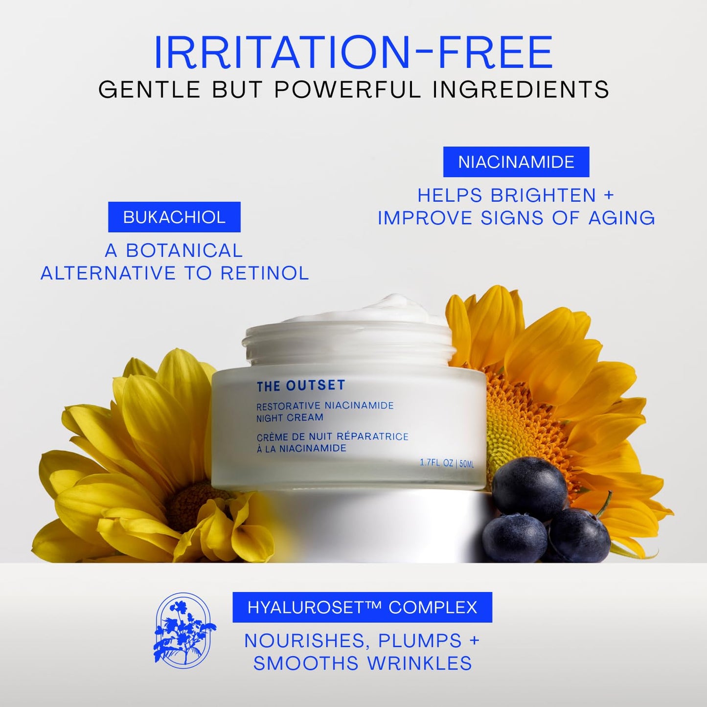 The Outset Niacinamide & Bakuchiol Night Cream, Hydrating Fragrance-Free Moisturizer for All Skin Types & Sensitive Skin - 1.7 fl oz