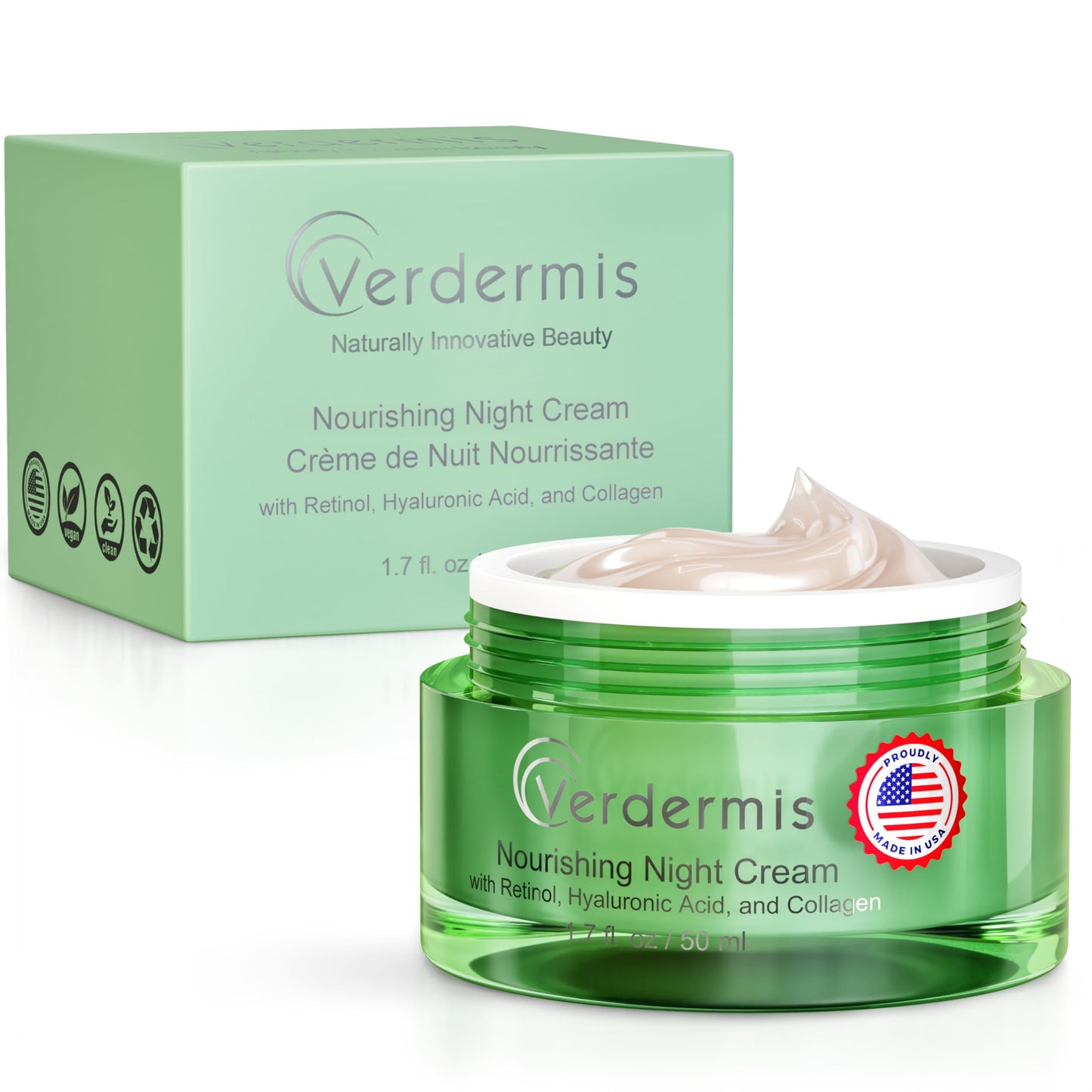 VERDERMIS Instant Face Lift Cream – Hyaluronic Acid Moisturizer with Retinol & Collagen, Night Face Cream for Hydration, Firming & Overnight Skin Renewal, Made in USA