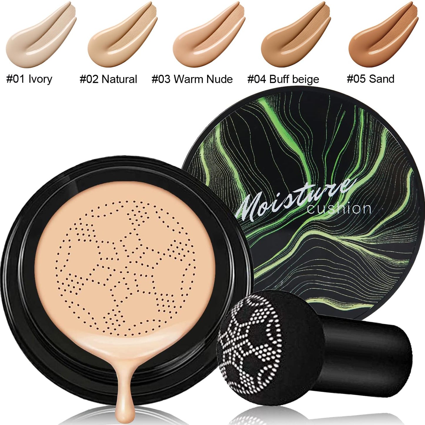 PHOERA Foundation,Mushroom Head Air Cushion CC Cream Natural Foundation,PHOERA Foundation Face Powder, Soft Focus Setting Powder