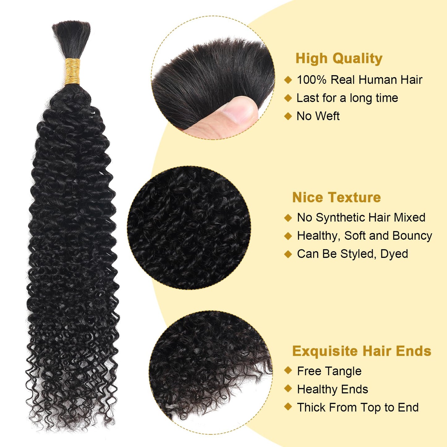 Human Braiding Hair Curly Bulk Human Hair for Braiding No Weft Human Hair Bundles for Braiding Wet and Wavy Human Hair Braiding Hair for Boho Box Braids 100g Per Pack CNZZJX