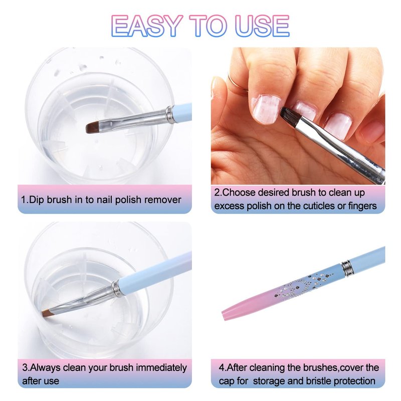 Nail Art Clean Up Brushes - Acetone Resistant Nail Polish Remover | 2 Pcs Round & Angled Design