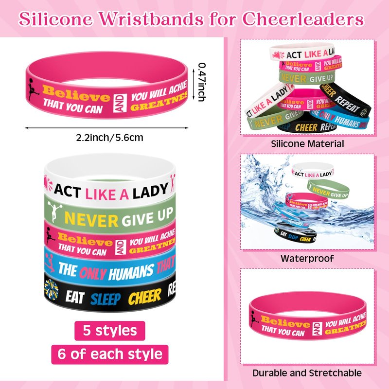 Huquary 121 Pcs Cheerleader Gifts Kit 30 Zipper Portable Cheer Makeup Bag 30 Keychain Wristband Mirror 1 Bag Waterproof Cheer Stickers for Women Girls Cheerleader Teammates