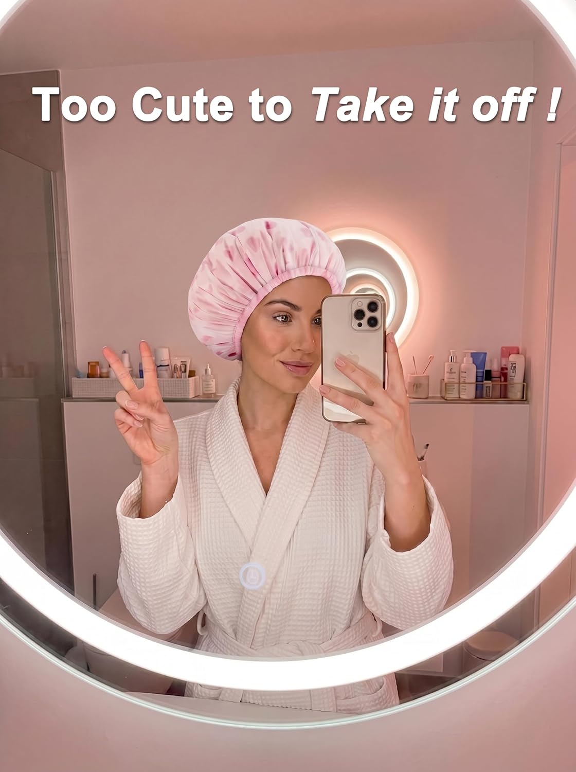 Auban Shower Cap - Reusable Waterproof Terry Cloth Lined Bath Cap | Large Size - Pink