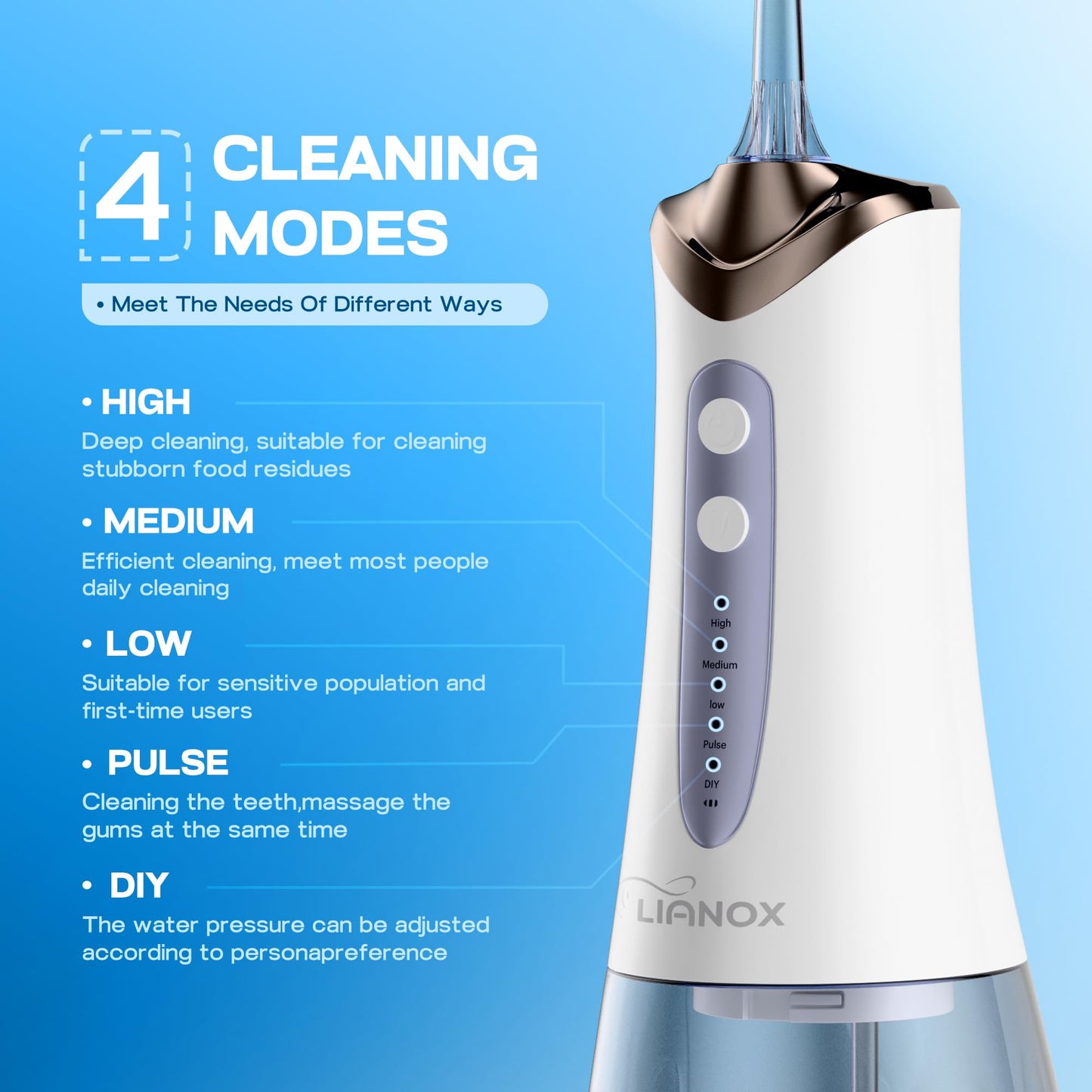 Water Flosser Cordless Portable, 300ML Detachable Oral Irrigator for Teeth Cleaning, 5 Modes Dental Water Flosser for Braces & Gum Care, USB Rechargeable Waterproof