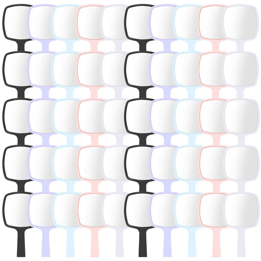Threehoney 50 Pcs Hand Mirrors Bulk Small Handheld Mirrors with Handle 6.3 x 3.54 Inch Travel Makeup Tools Portable Vanity Glass for Bathroom Home Barber Salon Camping Gifts for Women (Multicolor)