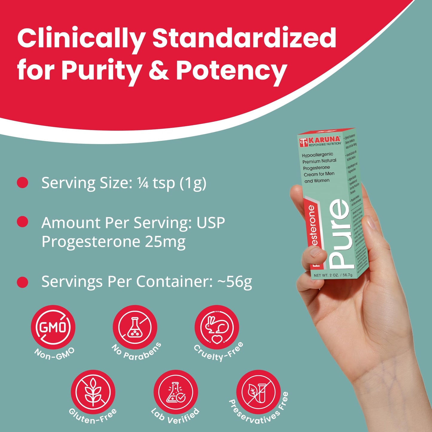 Karuna Progesterone Pure 2OZ | Hypoallergenic USP Progesterone from Wild Yam Root Extract, Organic Jojoba Oil and Aloe Leaf Extract Organic Shea Butter Vitamin E