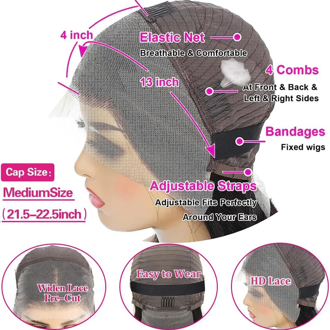 Hertune Bob Wig Human Hair 13x4 Frontal Lace Wig Human Hair 180 Density Glueless Pre Plucked with Baby Hair Straight Bob Wigs for Black Women 180% Density Pre Plucked Natural Color 12 inch