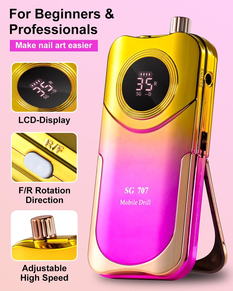 Moskany Professional Electric Nail Drill Kit 35000RPM with 14PCS Bits Purple Gold Portable Rechargeable Cordless File Machine for Acrylic Gel Powder Nails and Manicure Pedicure Toenail Tool Salon Set