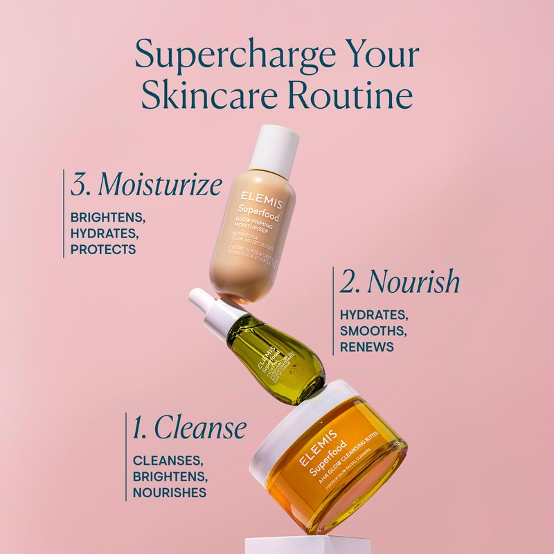ELEMIS Superfood AHA Glow Cleansing Butter, Daily Skincare Facial Cleanser to Brighten, Nourish & Hydrate Skin, Facial Mask & Brightening Cleanser