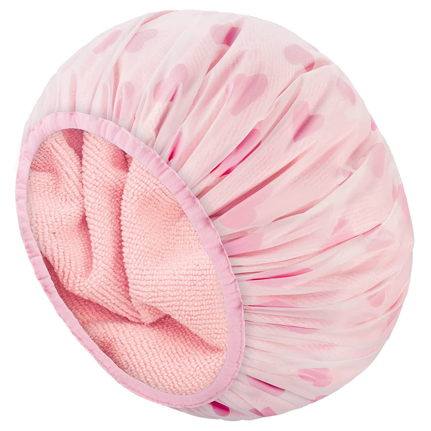 Auban Shower Cap - Reusable Waterproof Terry Cloth Lined Bath Cap | Large Size - Pink