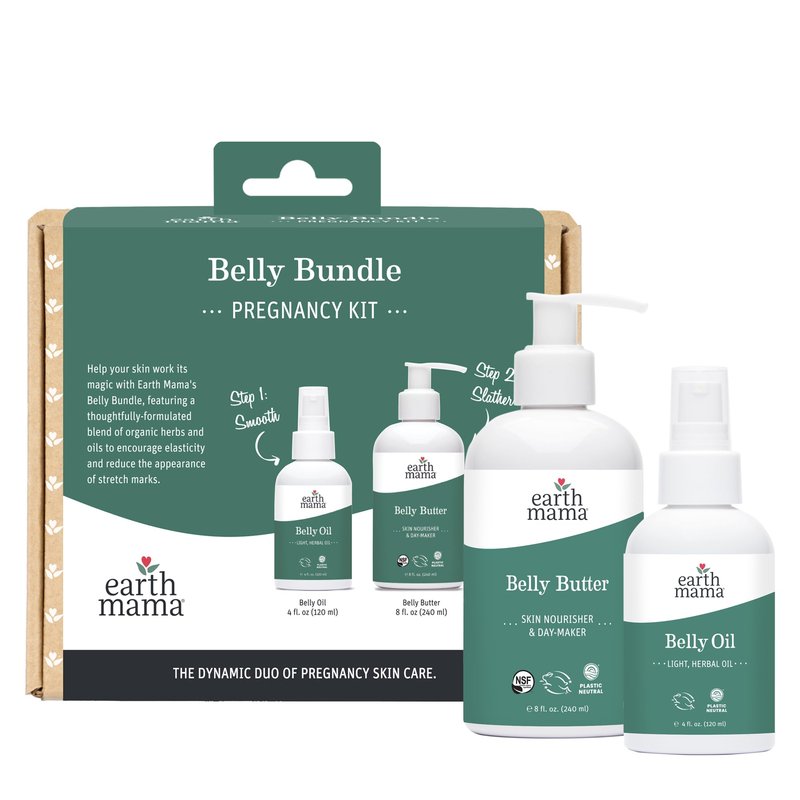 Earth Mama Belly Bundle Pregnancy Kit - 8 fl oz Butter & 4 fl oz Oil - Self Care Gift Set for Pregnancy & Postpartum Skin Care Recovery - Maternity & Postpartum Essentials
