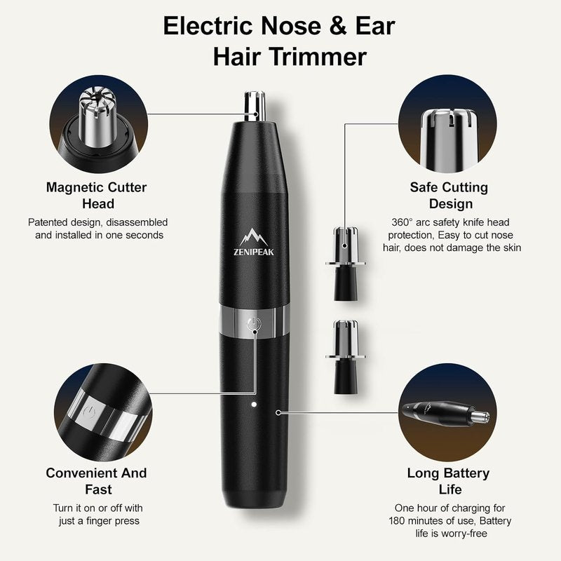 Nose Hair Trimmer for Men & Women - USB-C Rechargeable Electric Ear & Nasal Clipper | Painless Micro-Vacuum, Waterproof Travel Kit