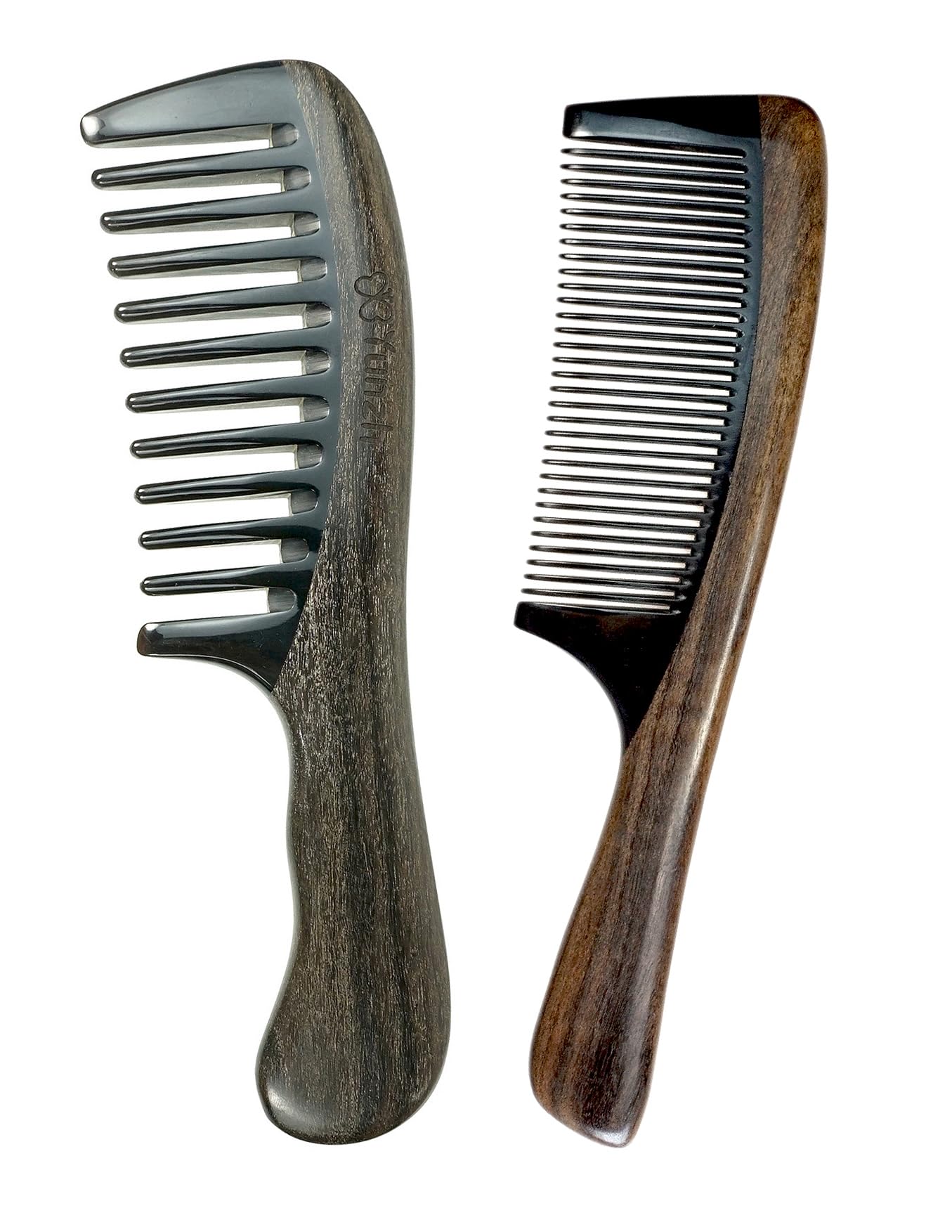 YunZh Buffalo Horn Comb Fine Tooth and Wide Tooth Wooden Comb for Women Men, 2PCS