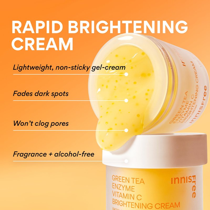 innisfree Green Tea Enzyme Vitamin C Brightening Cream Refill Pod, Korean Face Moisturizer for Dark Spots, Hydration & Radiant Skin