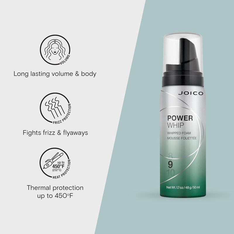 Joico Power Whip Whipped Foam - Volume & Body for All Hair Types | Thermal Protection, Shine Boosting, Frizz Control