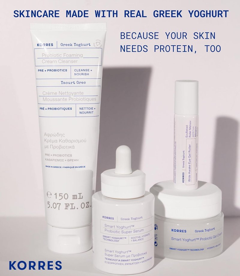 KORRES Greek Yoghurt Foaming Cream Cleanser - Hydrating Face Wash for All Skin Types | 5.07 fl oz
