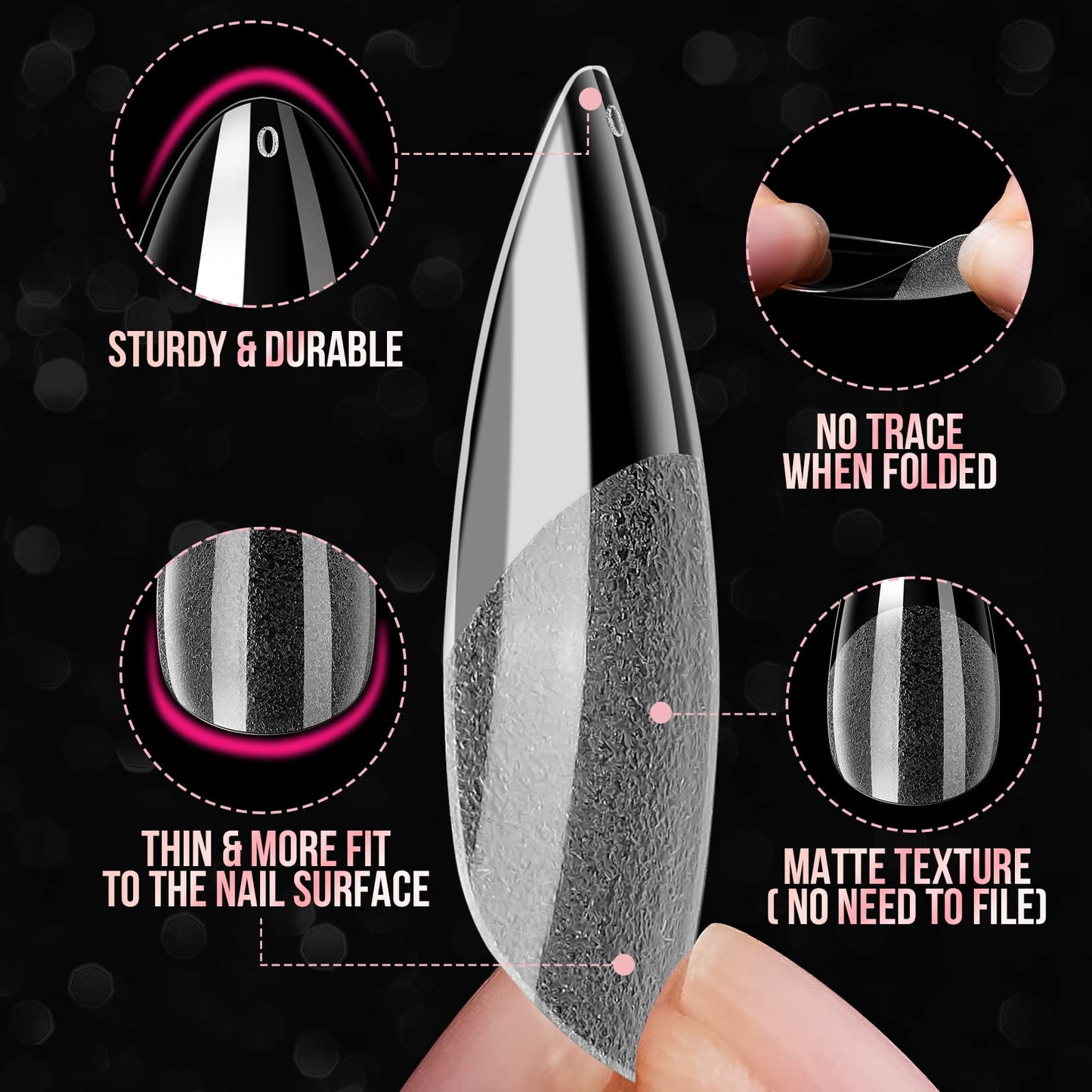 Makartt 504Pcs Soft Gel Full Cover Tips, Almond Stiletto False Nail Tips Bundle 2pcs No Wipe Gel Top Coat and Base Coat 15ml Bundle 3 in 1 Nail Glue Gel for Acrylic Nails UV Gel Curing Needed 1PC 15ml