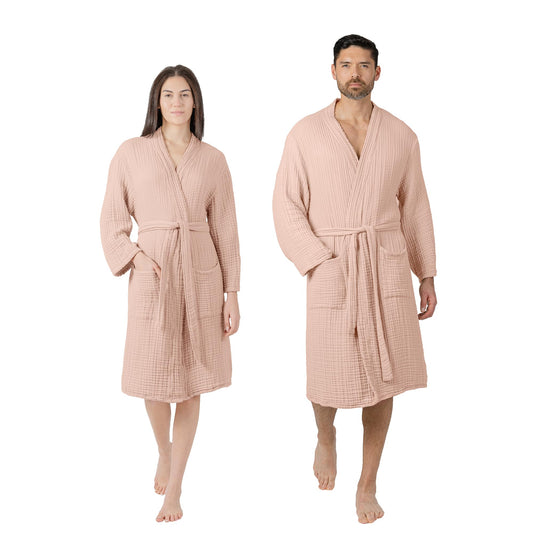 Comfy Cubs 100% Cotton Muslin Bathrobe - 4-Layer Absorbent Robe with Pockets & Belt for Bath, Spa, or Lounging