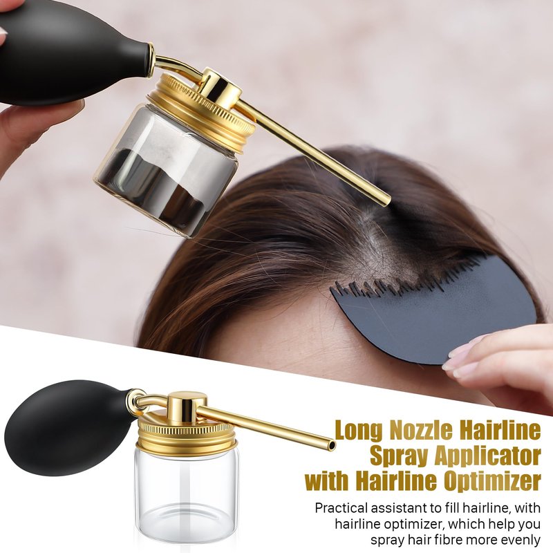 Hohean Hair Building Fiber Spray with Hairline Optimizer, Hair Fibers Spray for Hair-building, Portable Fiber Powder with Nozzle, Hairline Building Powder Accessory(Gold)