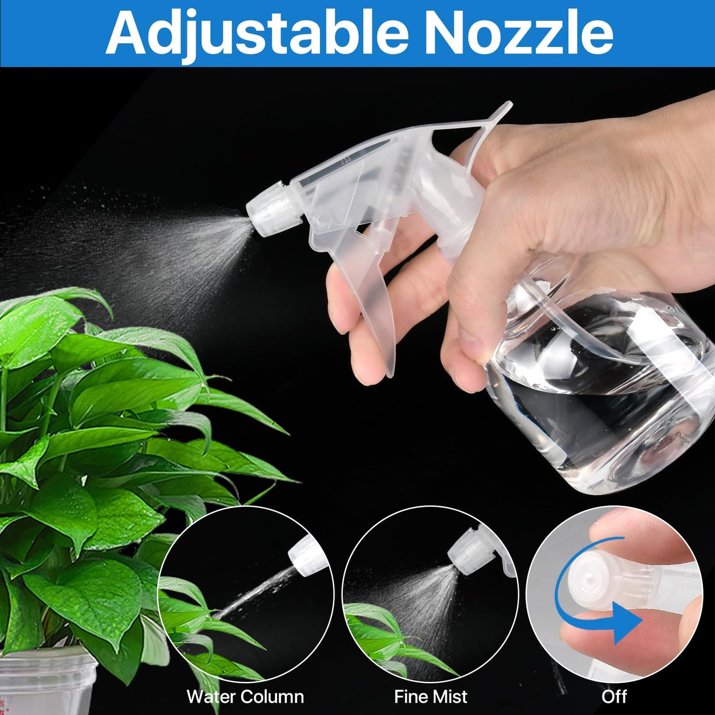 Worldity 24 Pcs Empty Plastic Spray Bottles 8 oz, Clear Mini Spray Bottles with Measurement Adjustable Nozzle, Refillable Spray Bottle for Hair Plant Kitchen Bath