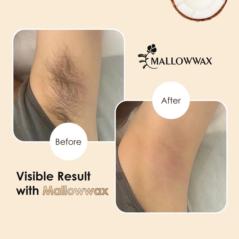 Mallowwax Hard Wax Beads, 2LB Coconut Cream Wax for Sensitive Skin, Gentle Hair Removal for Face, Bikini, Legs & Brazilian, No Strips Needed & Easy to Use at Home