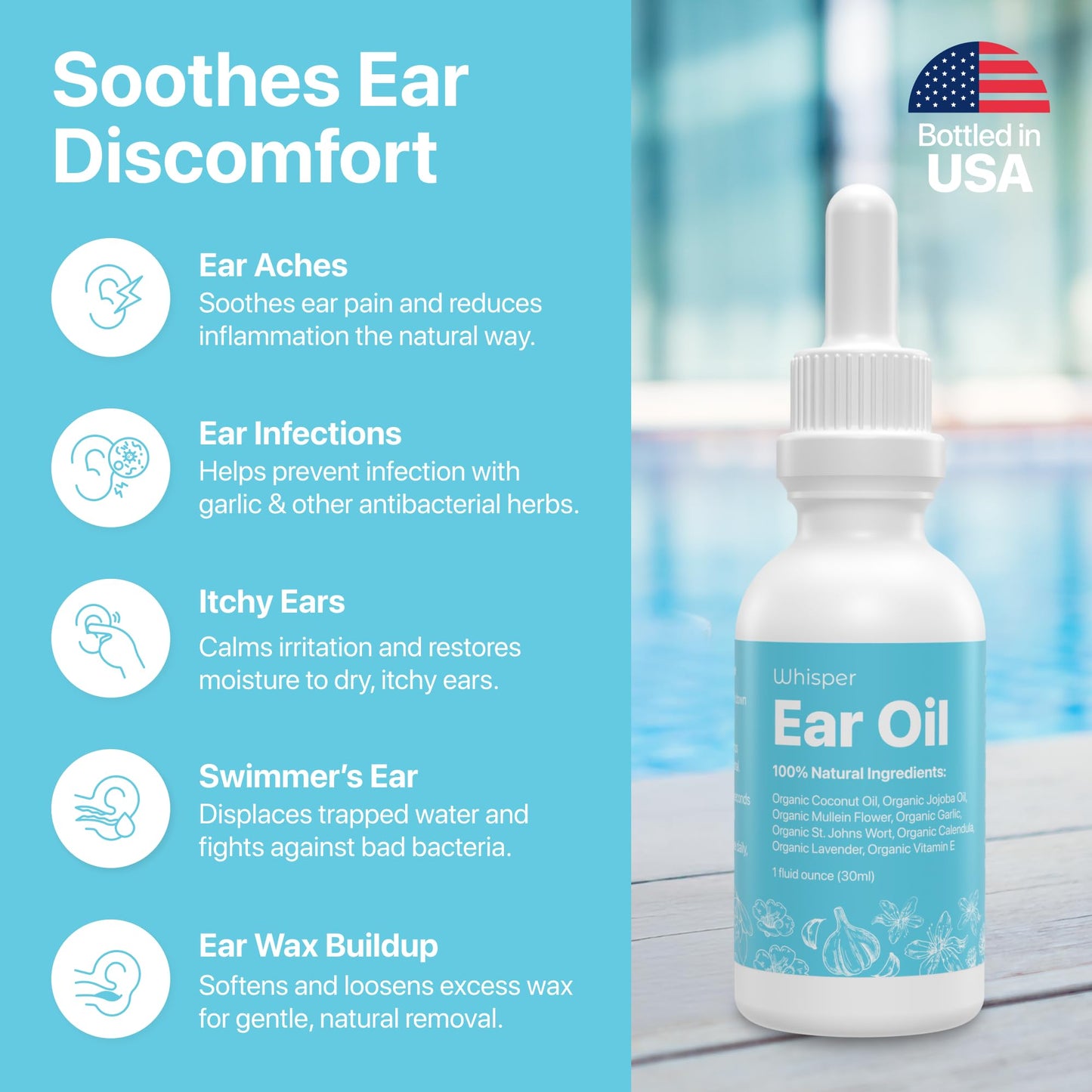Ear Oil Drops | Garlic Mullein Ear Drops for Clogged Ears, Ear Infection, Ear Wax Removal Drops, Itchy Ears & Earache Drops | Swimmers Ear Drops For Swimmers | Sweet Oil For Ears | Ear Tinnitus Relief