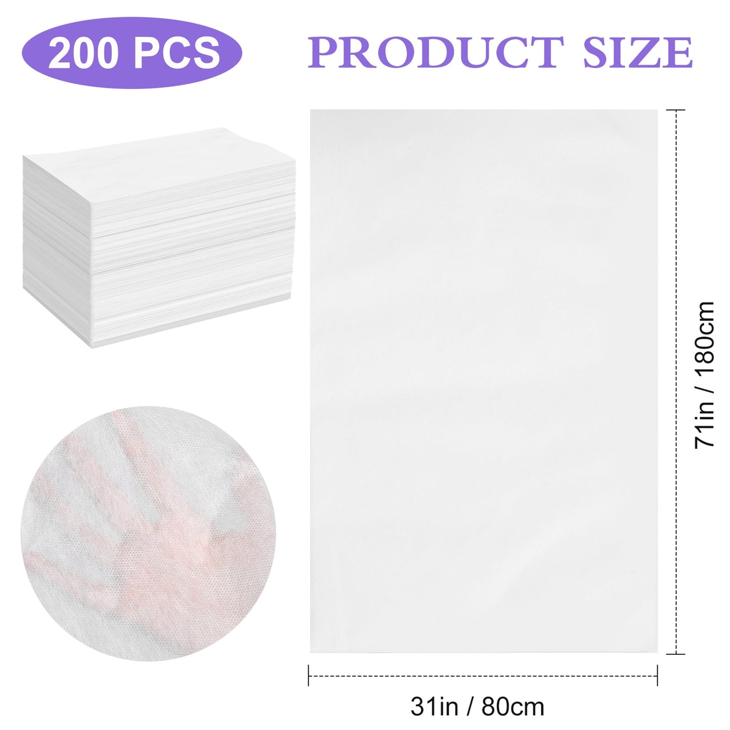 Celmuron 200 Pcs Disposable Massage Table Sheets 31.5" x 71", Non-Woven White Bed Covers for Spa, Massage, Beauty & Tattoo(White)