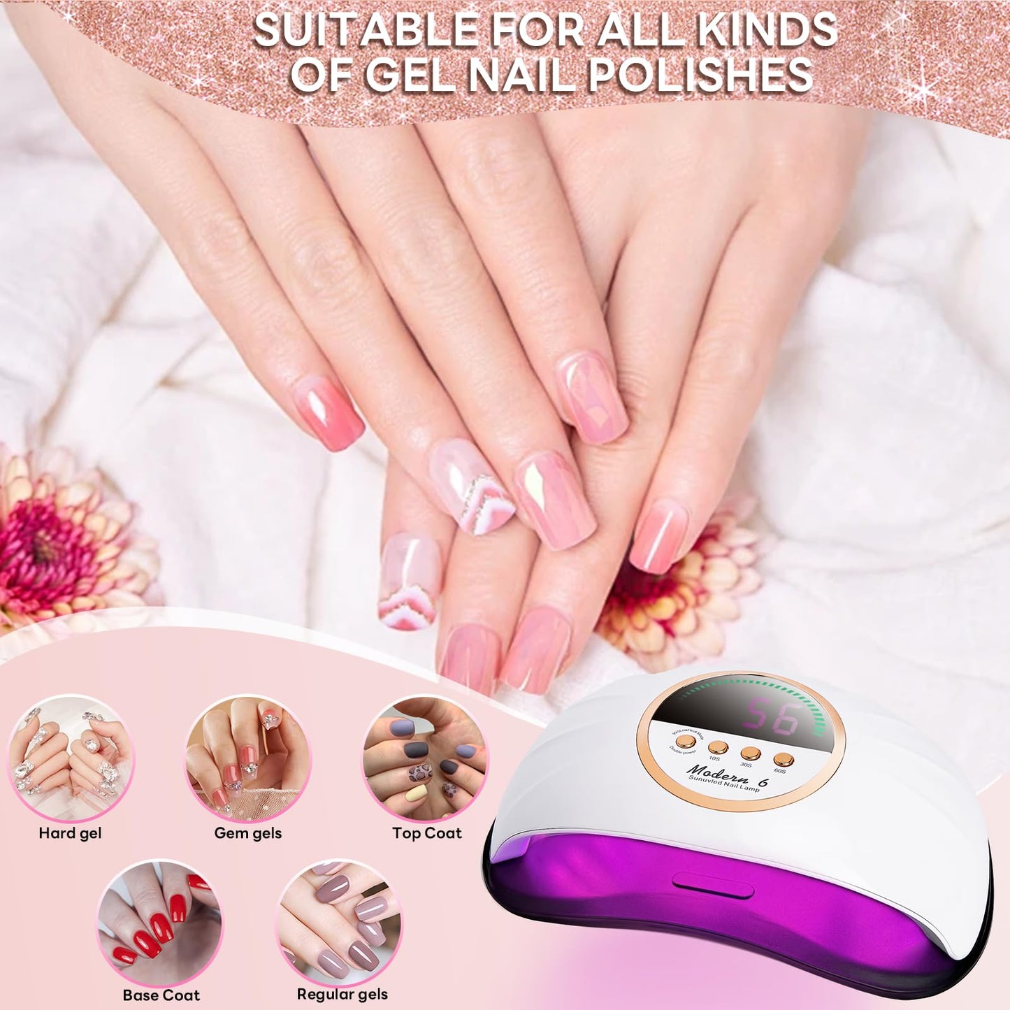 HeerMua Professional UV Light for Nails, 268W LED UV Nail Lamp for Gel Nail Polish with 4-Timer Auto Sensor, Large Space Gel Nail Lamp for 2 Hands with 69 PCS LED Beads, Nail Dryer for Salon & Home