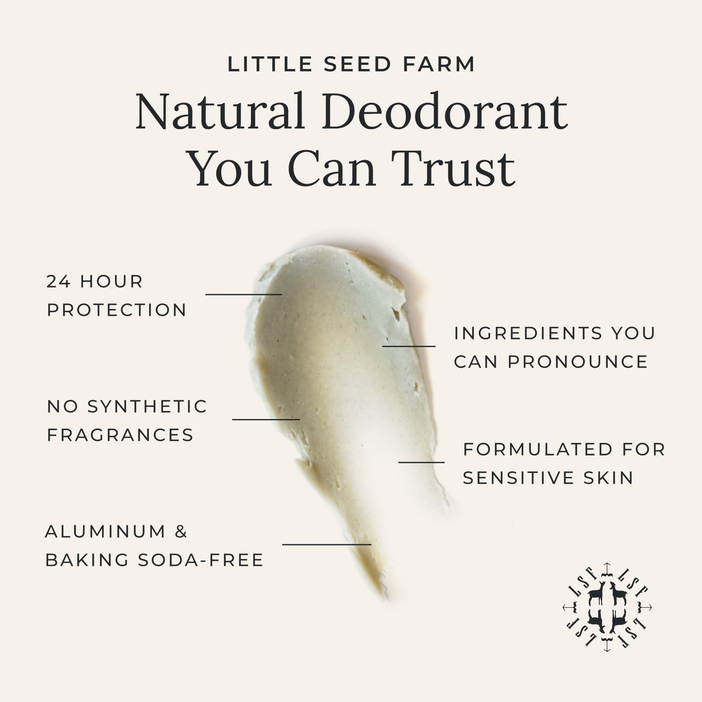 Little Seed Farm All Natural Deodorant Cream, Aluminum Free Deodorant for Women or Men, Net Wt. 2.4oz