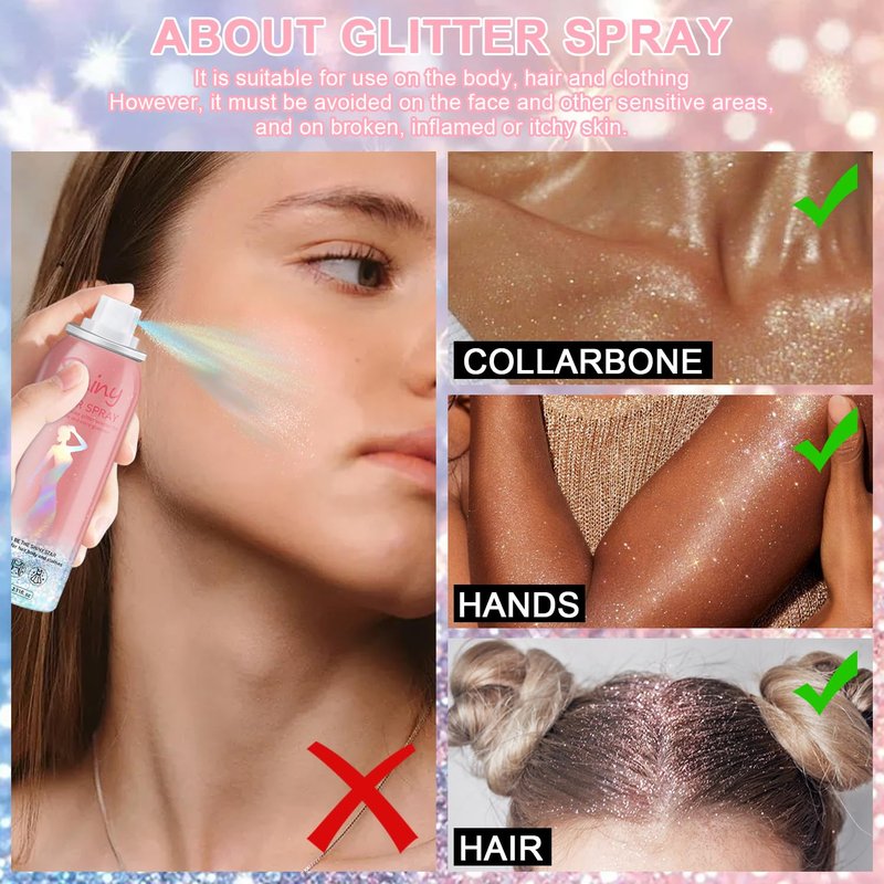Hair and Body Glitter Spray, 60ml Glint-Rainbow Glitter Hairspray Dry Powder Makeup for Clothes, Festival Rave Prom Loose Sparkle Powder,Holographic Ultra Fine Glitters for Crafts (Glint-Rainbow)