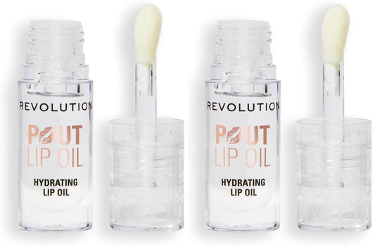 Revolution, Pout Lip Oil, Nourishing Tinted Lip Oil, High Shine, Non-Sticky Finish, Vegan & Cruelty-Free, Lychee Clear, 0.13 oz (Pack of 2)