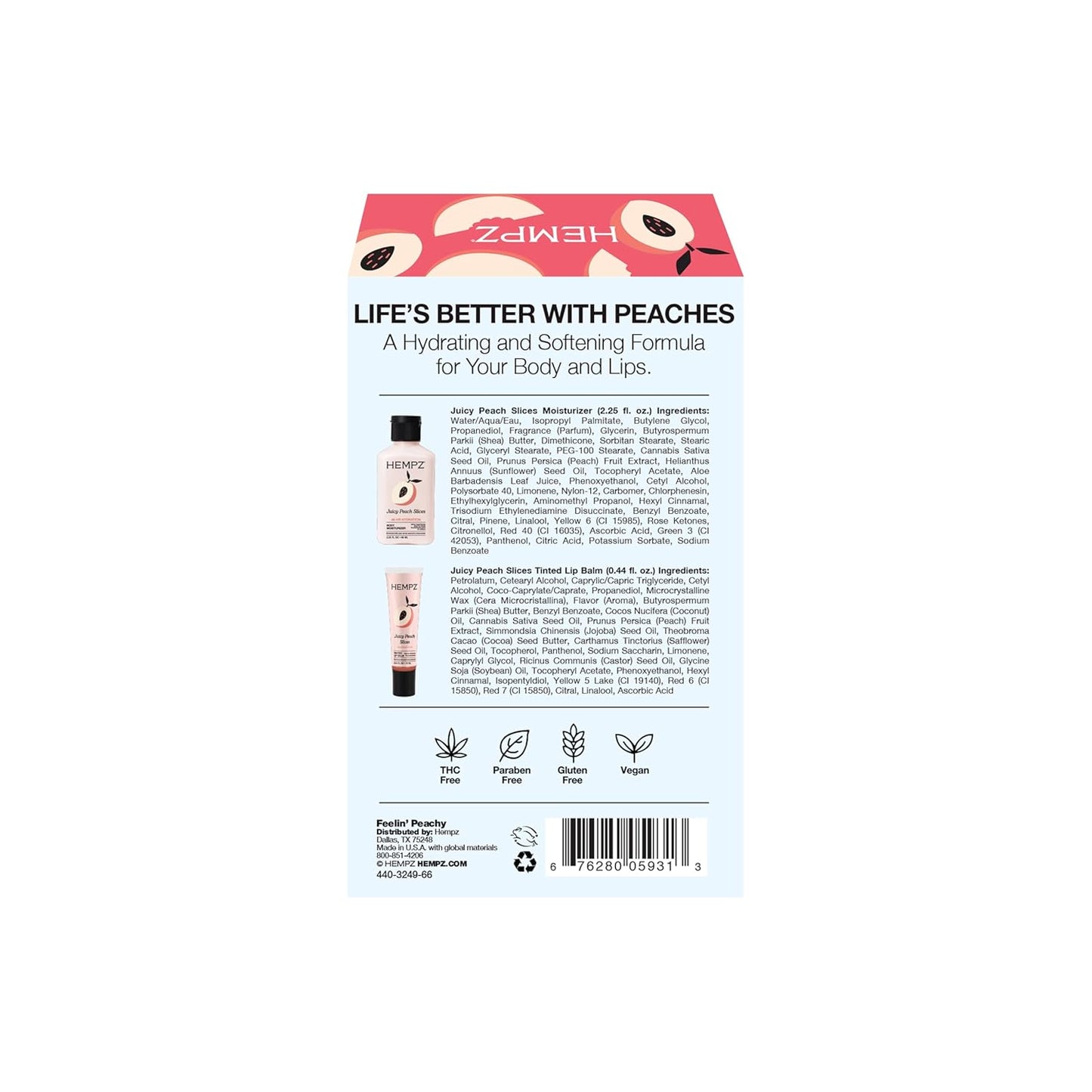 Hempz Mini Peach Body Lotion & Lip Balm Set | Nourishing Hydration, 2-Pack Kit