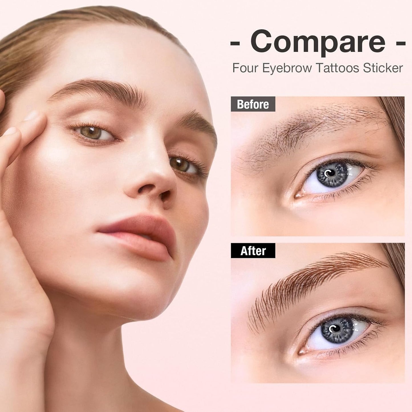 Eyebrow Tattoo Stickers - 20 Sheets Waterproof 4D Hair-Like Natural Peel-Off Transfers | Natural Brown