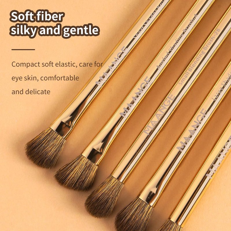 MAANGE 15 PCS Makeup Brushes Double-ended Makeup Brush Set Double Sided Angled/Round Top Brush Foundation Contour Blending Eyebrow Eyeshadow Concealer (Coffee Gold)