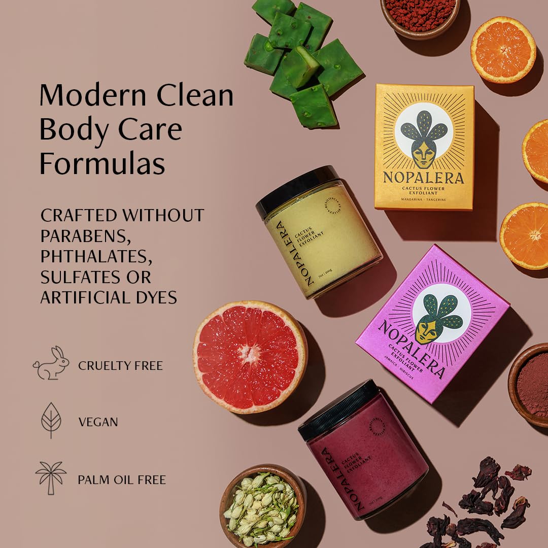 Nopalera Hibiscus Cactus Flower Exfoliant - Exfoliating Face & Body Scrub, 3-in-1 Cleanser, Exfoliator, & Moisturizer, Vegan, Cruelty-Free, Natural Floral Scent, Dye Free, 6 oz.