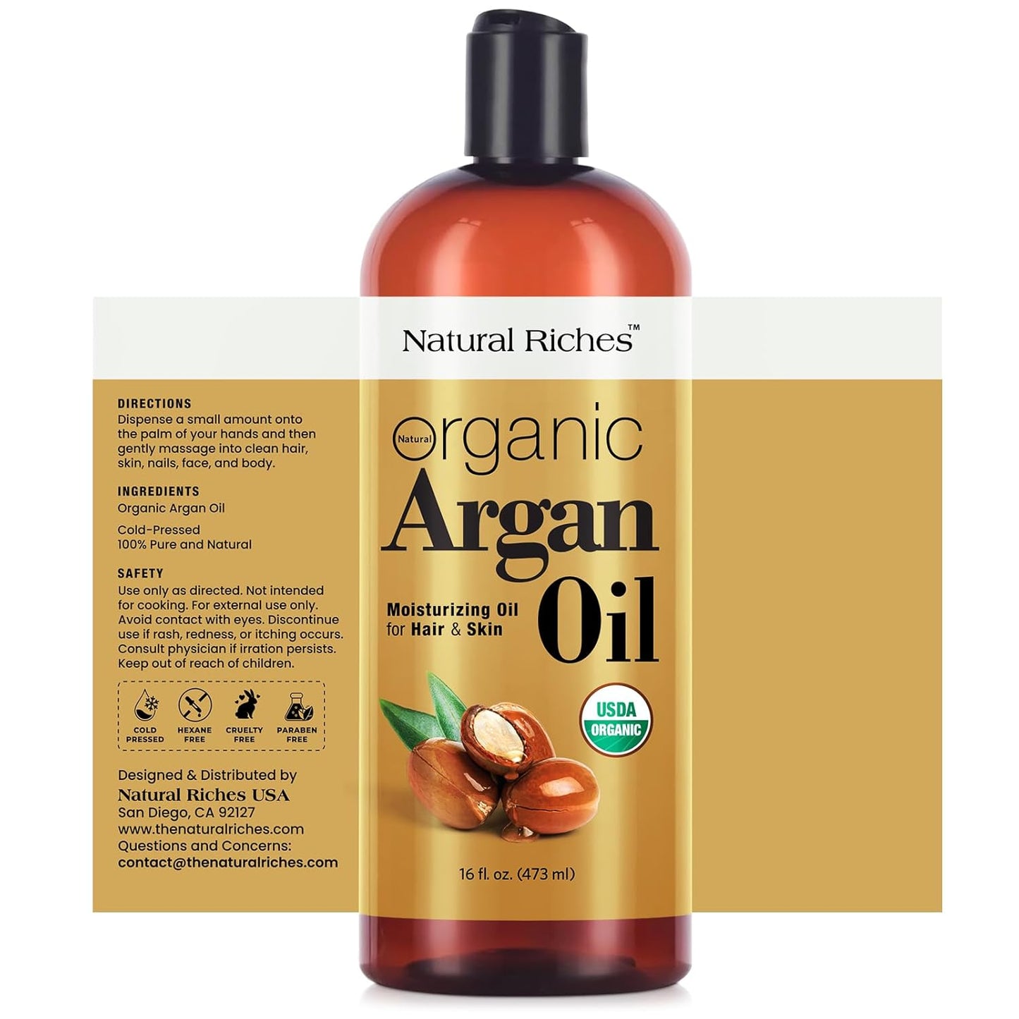 Organic Argan Oil of Morocco - Deep Moisturizing Hair Serum | 16oz Cold Pressed for Dry, Damaged Hair